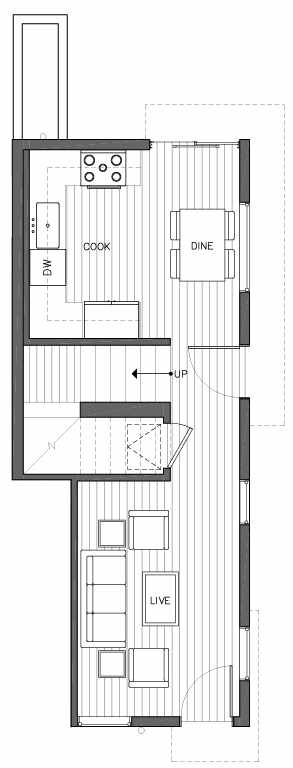 First Floor Plan of 6503B Phinney Ave N, One of the Baker Townhomes in The Peaks at Phinney Ridge by Isola Homes