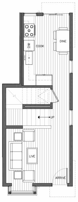 First Floor Plan of 6505B Phinney Ave N, One of the Baker Townhomes in The Peaks at Phinney Ridge by Isola Homes