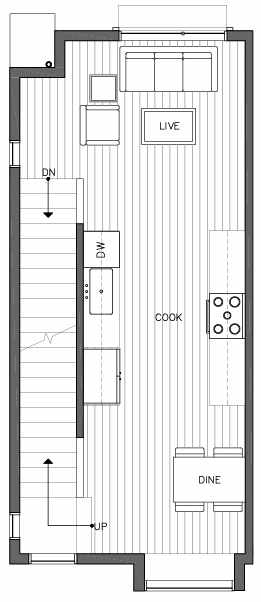 Second Floor Plan of 6517A Phinney Ave N, One of the Rainier Townhomes in The Peaks at Phinney Ridge by Isola Homes