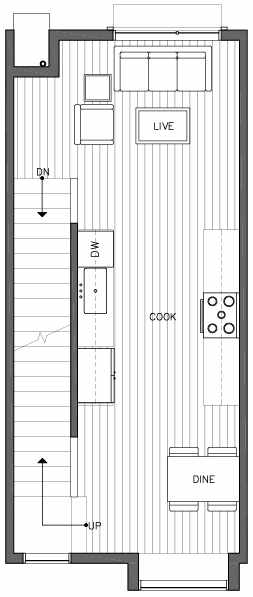 Second Floor Plan of 6517B Phinney Ave N, One of the Rainier Townhomes in The Peaks at Phinney Ridge by Isola Homes