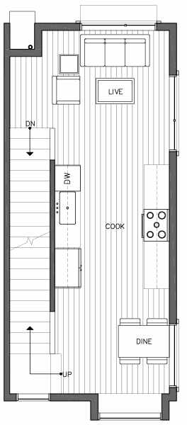 Second Floor Plan of 6517H Phinney Ave N, One of the Rainier Townhomes in The Peaks at Phinney Ridge by Isola Homes