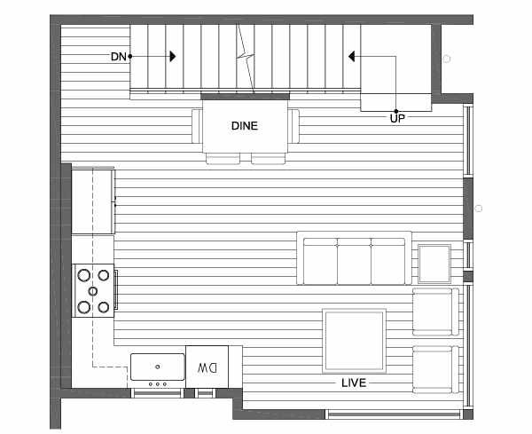 Second Floor Plan of 1701 NW 62nd St of the Kai Townhomes in Ballard