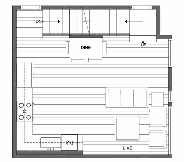 Second Floor Plan of 1703 NW 62nd St of the Kai Townhomes in Ballard