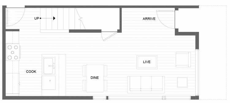 First Floor Plan of 1281 N 145th St, One of the Tate Townhomes in Haller Lake