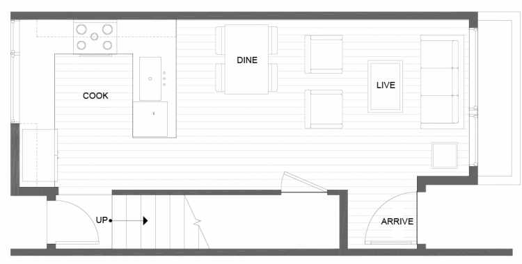 First Floor Plan of 14355 Stone Ave N, One of the Tate Townhomes in Haller Lake