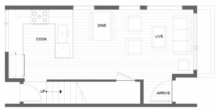 First Floor Plan of 14357 Stone Ave N, One of the Tate Townhomes in Haller Lake