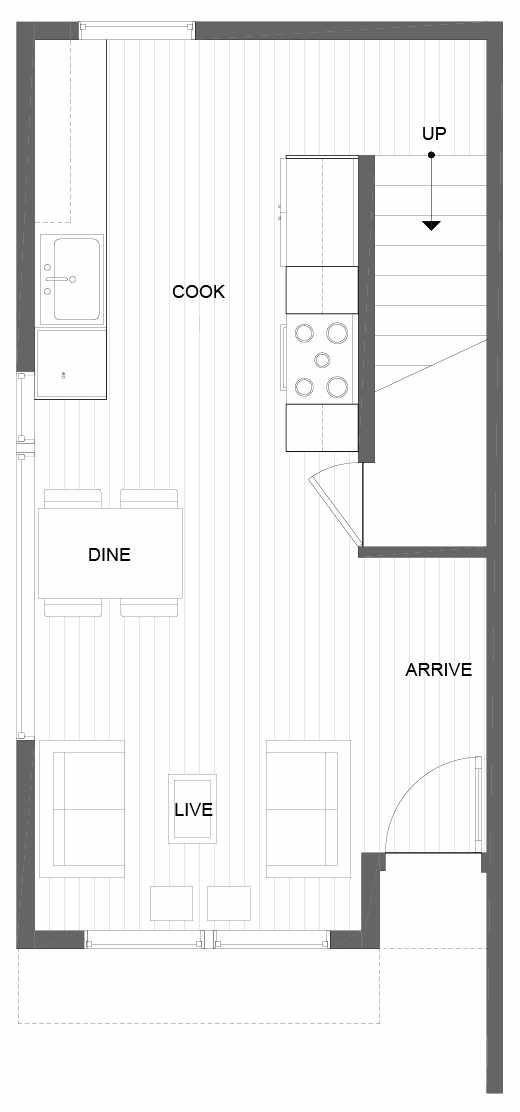 First Floor Plan of 14359 Stone Ave N, One of the Tate Townhomes in Haller Lake