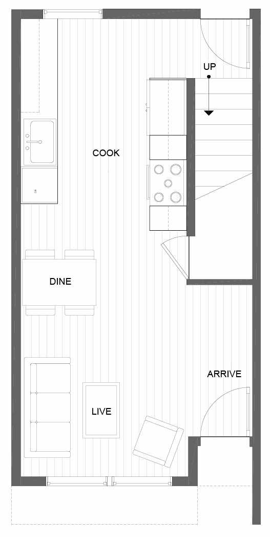 First Floor Plan of 14361 Stone Ave N, One of the Tate Townhomes in Haller Lake