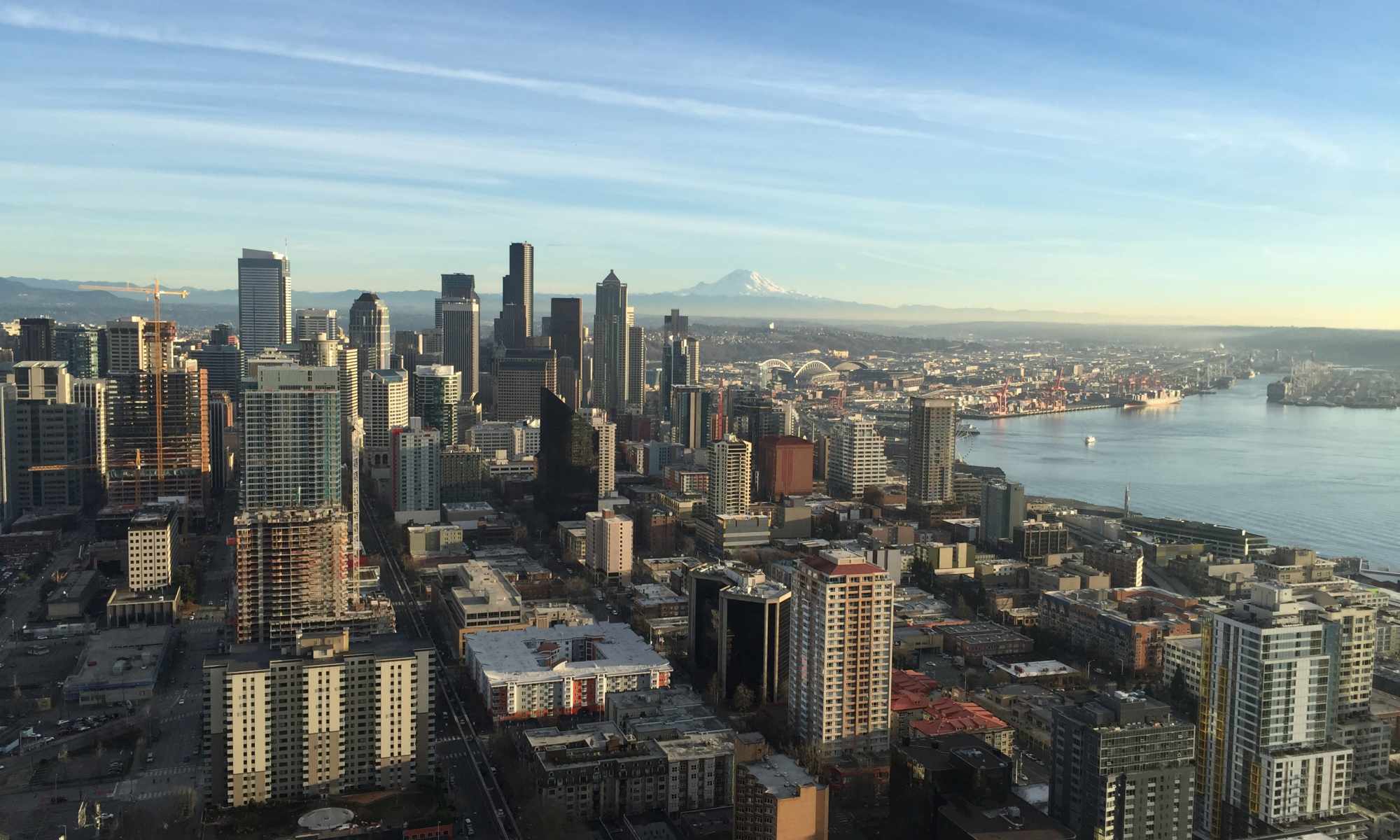 Aerial View of Seattle and Mount Rainier