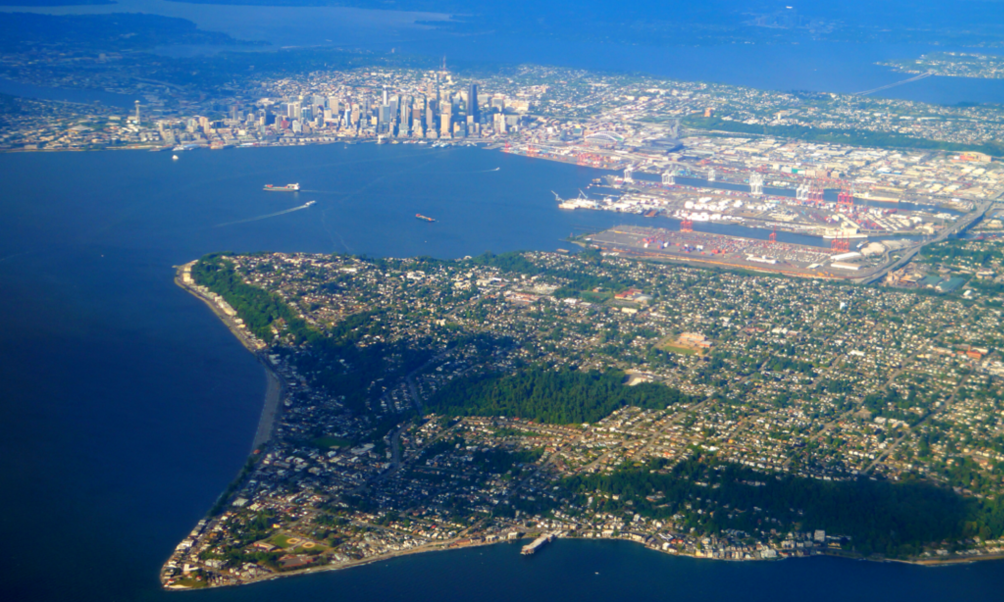 View of West Seattle, Elliott Bay, and Downtown Seattle