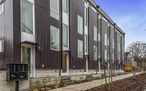 Exterior of the Ari Townhomes, by Isola Homes, in the Fremont Neighborhood of Seattle