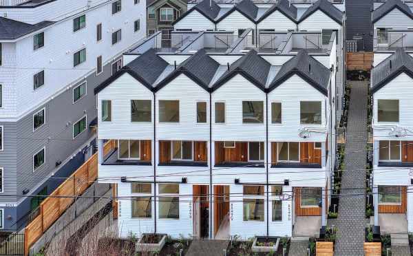 Exterior of the Fattorini Flats South Townhomes, by Isola Homes, in the Licton Springs Neighborhood of Seattle