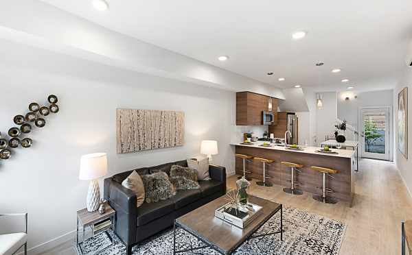 View from the Living Room to the Kitchen in One of the Lucca Townhomes in Wallingford