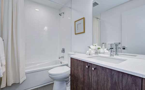 Bathroom on the Firstl Floor of 3062F SW Avalon Way of the Isla Townhomes