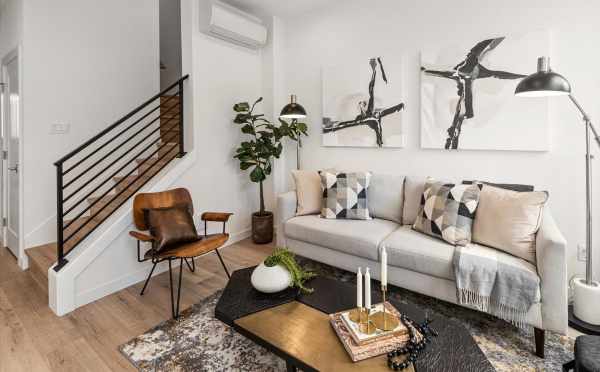 Living Room and Stairs at 5610 NE 60th St, One of the Kendal Townhomes in Windermere