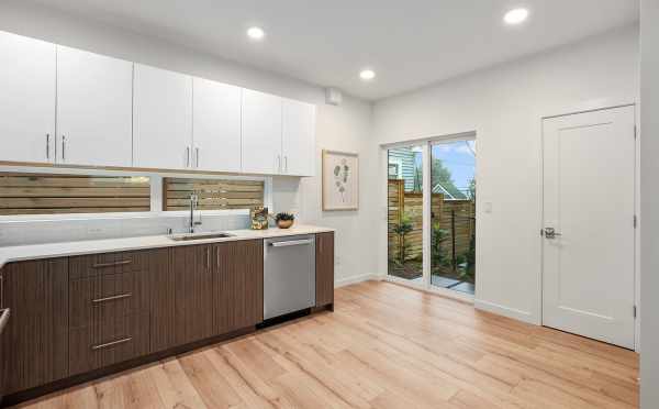 Kitchen and Patio at 3238A 14th Ave W, One of the Harloe Townhomes in North Queen Anne