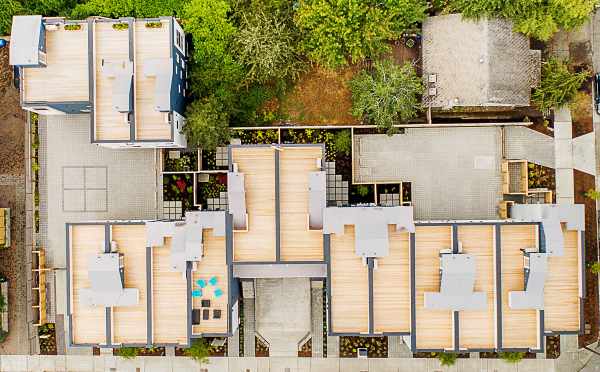 Overhead View of the Roof Decks at Lucca Townhomes