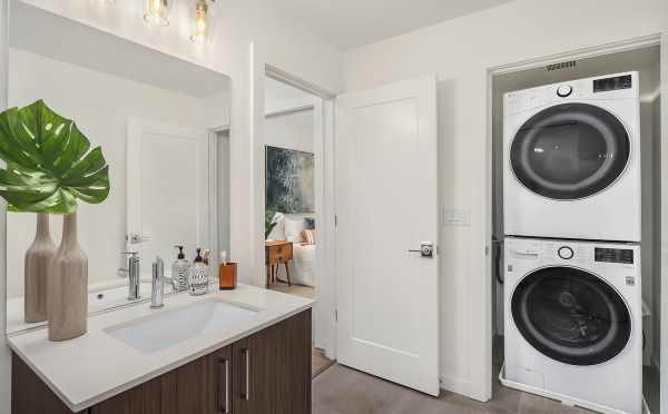 Stacked Washer and Dryer in the First-Floor Bathroom of 6539F 4th Ave NE