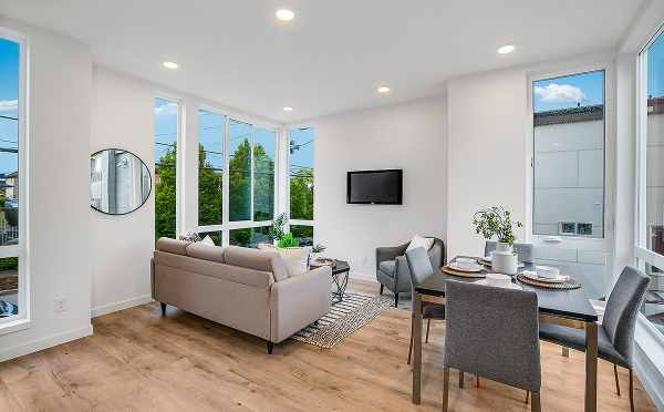 Living Room and Dining Room at 6111 17th Ave NW, in the Kai Townhomes