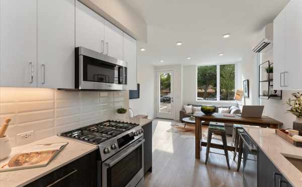 View from the Kitchen to the Living Room at 1730C 11th Ave, One of the Altair Townhomes by Isola Homes