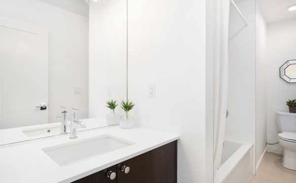 First Bathroom in Unit F of Centro Townhomes in Seattle