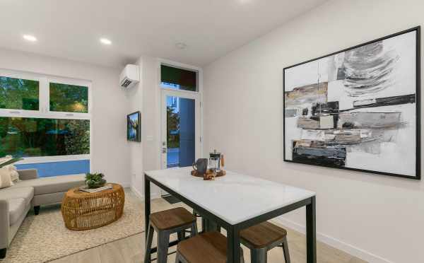 View from the Dining Area to the Kitchen at 1419 E Harrison St, One of the Mika Townhomes in Capitol Hill