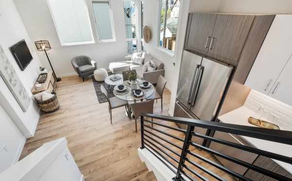 Overhead View of the Kitchen, Dining Area, and Living Room at 1113A 14th Ave