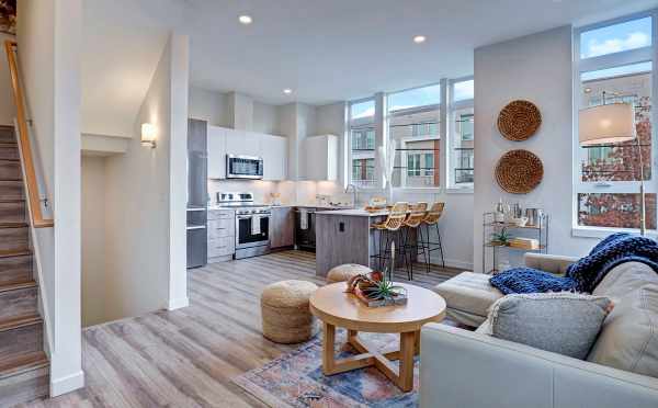 View from the Living Room to the Kitchen at 4729D 32nd Ave S, One of the Sterling Townhomes in Columbia City