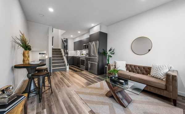 View from the Living Room to the Kitchen at 8509B 16th Ave NW, One of the Ryden Townhomes