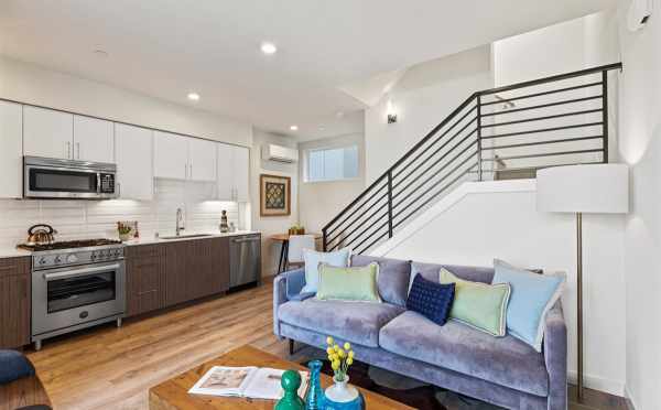 View from the Living Room to the Kitchen and Dining Area at 7213 5th Ave NE