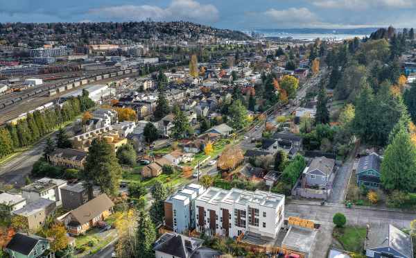 Aerial View of the Walden Townhomes and the Sound