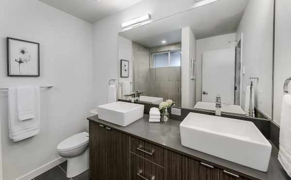 Owner's Suite Bath at 10419 Alderbrook Pl NW, One of the Zinnia Townhomes in Greenwood