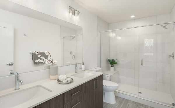 Owner's Suite Bathroom at 6539F 4th Ave NE, One of the Bloom Townhomes in Green Lake