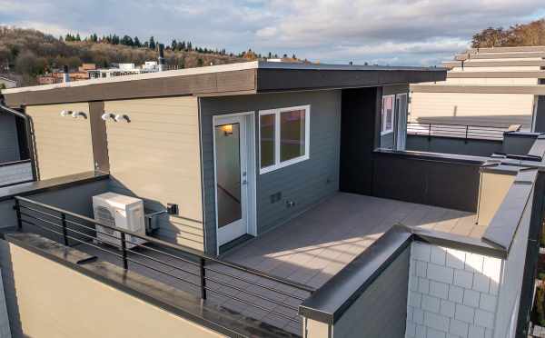 Aerial View of the Roof Deck at 4729D 32nd Ave S, One of the Sterling Townhomes in Columbia City