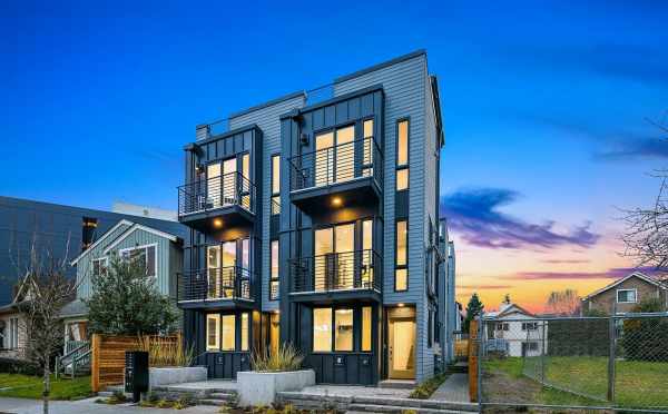 Exterior View of the Thalia Townhomes at Dusk