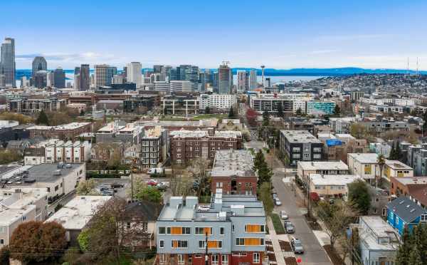 Aerial View of the Reflections Townhomes and Downtown Seattle