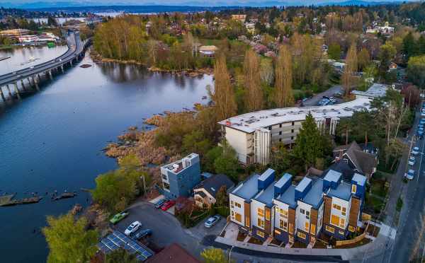 Aerial View of the Baymont Townhomes and the Bay