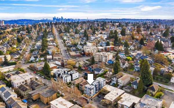 Aerial View of the Bloom Townhomes and Downtown Seattle