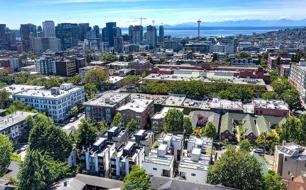 Aerial View of the Core 6.1 Townhomes and the Sound