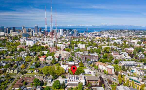 Aerial View Showing Avani Townhomes in Relation to Downtown Seattle