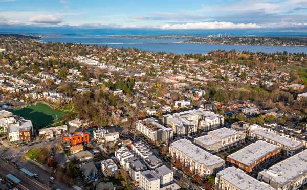 Aerial View of the Sterling Townhomes and Lake Washington