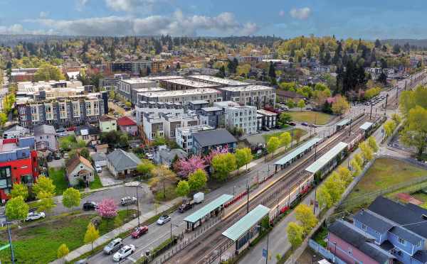 Aerial View of the Lana Townhomes and the Light Rail in Columbia city