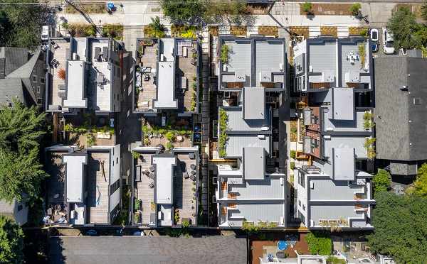 Overhead View of the Roof Decks at the Core 6.1 Townhomes in Capitol Hill