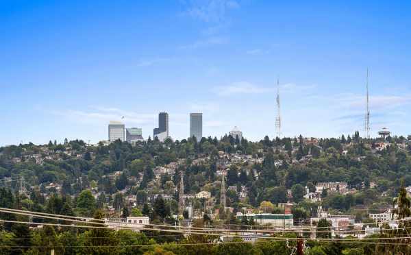 Views of Queen Anne Hill and Peeks of Downtown from the Roof Deck of 6415 14th Ave NW, One of the Oleana Townhomes