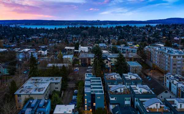 Aerial View of the Zanda Townhomes and the Sound