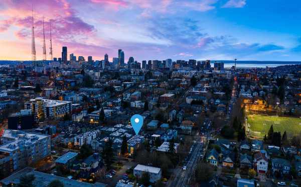 Aerial View of the Zanda Townhomes and Downtown Seattle
