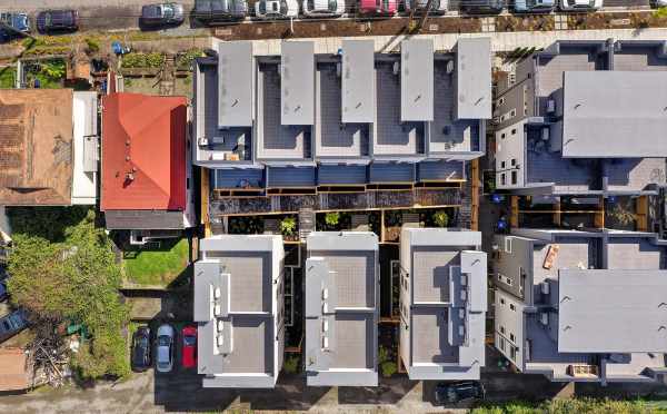 Overhead Aerial View of the Roof Decks of the Lana Townhomes