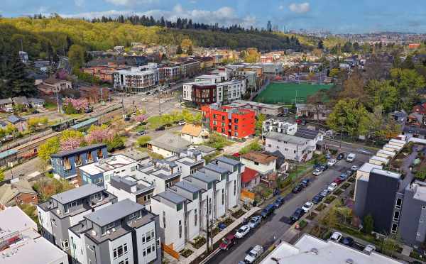 Aerial View of the Lana Townhomes with Downtown Seattle in the Backgroun
