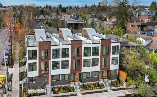 Aerial View of the Front of the 6 Central Townhomes by Isola Homes