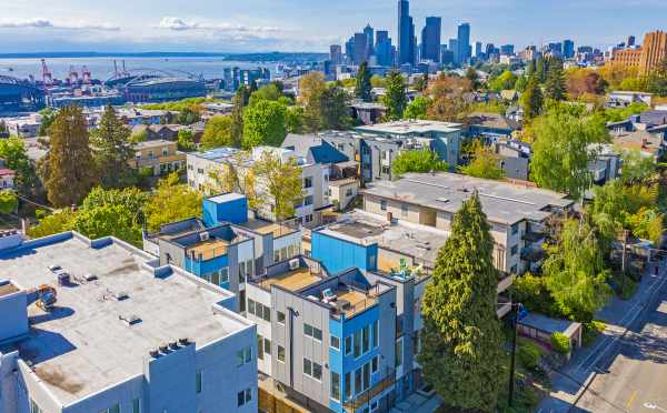 View of Hawk's Nest Townhomes with Downtown Seattle in the Background